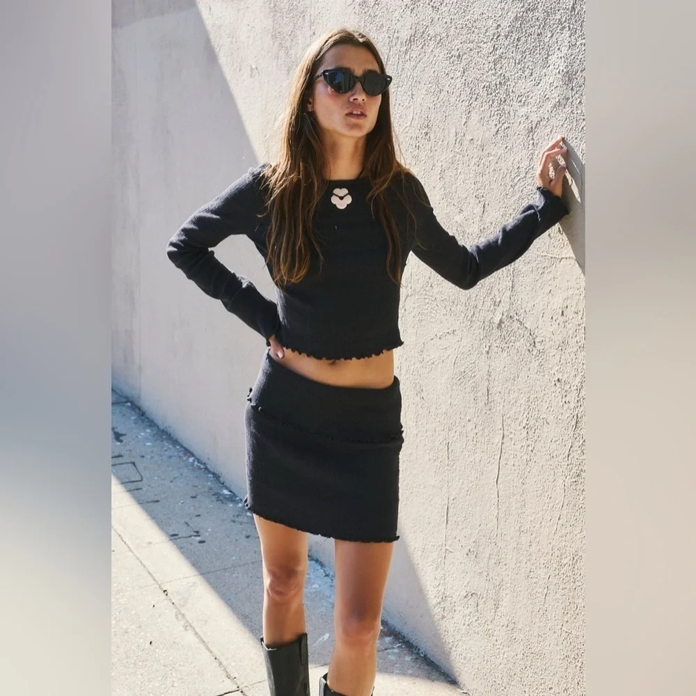 NWT black Free People Soleil top and skirt set sz XL